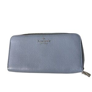 Kate Spade Blue pebbled Leather Wallet zip around large wallet silver hardware